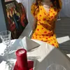 Vestidos de festa feminino verão sexy decote em v floral bodycon vestido longo cintura alta amarelo vestidos verano casual plus size robe femme jurken