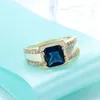 Cluster Rings High Quality Blue Crystal Stone Angel Ring Cutting Cubic Zirconia For Women Retro Engagement Jewelry Female