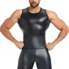 Homens Body Shapers Upgrades Homens Body Shapers Faux Leather Workout Colete Regata Premium Slim Couro Shapewear Cintura Trainer Espartilhos Fitting Camisas 231213