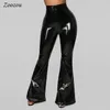 Damen-Hosen, Caprihosen, hohe Taille, PU-Lackleder, Schlaghose, Frauen, dünn, schwarz, sexy, schlanke Latex-Hose, lässige Kunstleder-Hosen mit weitem Bein, individuell 231214