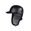 Beretten 2023 Winter Bomber Hat Men Russisch bruin leer Ushanka Cap met oorkleppen Bont Warm Echte koe -merk Baseball