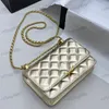 WOC Stylish damska torba na ramię 19cm skórzana Diamond Gold Hardware Metal Bluckle Luksusowa torebka Matelasse Crossbody Bags Bags Work Makeup Torby Sacoche