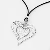 Pendant Necklaces 1pcs Tibetan Silver Large Hammered Love Heart Charms Long Lead Cord Lagenlook Necklace Jewelry Gift For Woman