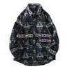 Camisa masculina de pele falsa patchwork cor asteca retrô padrão geométrico camisa grossa casual baggy bolsos grandes harajuku high street outono streetwear 231213