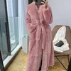 Women's Fur Fashion Elegant Soft Faux Coat Long Warm Overcoat Winter Women V Lapel Greatcoat Belt Pockets Loose Parka 9 Colors