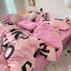 Bedding sets Korean Style Pink Letter Set Flat Bed Sheet Pillowcase Twin Full Queen Size Nordic Linen Women Girls Duvet Cover 231214