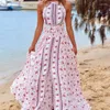 Casual klänningar högkvalitativ blommig tryck sommar 2023 Kvinnor Elegant Vintage Boho Long Maxi Dress Sexig backless Party Beach