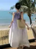 Casual Dresses Purple Gradient Halter Off Shoulder Sexy Club Dress Women 2023 Summer Party Long Sleeveless Holiday Sundress Ladies