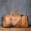 Duffel Bags NZPJ Leather Retro heren reistas schoudertas casual rugzak toplaag cowhide large capaciteit bagagetas handtas 231214