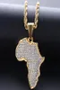 Hip Hop African Maps Full Drill Pendant Necklaces 14kK Gold Plated Set Auger Crystal Stainless Steel Necklace Mens Women Jewelry G5571046