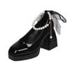 Модельные туфли на высоком каблуке, в стиле панк, в готическом стиле, черно-белые, в стиле Лолиты, женские осенние туфли-лодочки на массивном каблуке-платформе, женские туфли с бантом