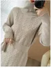 Damenpullover 2023 Mode koreanische Herbst Winter High-Neck Wolle Kaschmir Kleid Frauen verdicken über dem Knie langen Rock Pullover stricken warm
