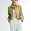 Women's Leather 2023 High Quality Jacket Autumn Short Simple Loose Pocket Single Breasted Suit Lapel Motorcycle Sheepskin Ja