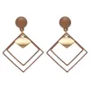 Boucles d'oreilles pendantes de tempérament coréen pour femmes, longues gouttes géométriques carrées en métal, Double couche, Pendientes Mujer Moda