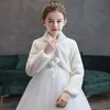 Down Coat Kids Girls Princess Thicken Plush Jacket Crop Wraps Shawl Flower Girls Long Sleeves Bolero Warm Cape Wedding Birthday Party Coat 231214