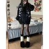 Femmes Chandails QWEEK Noir Vintage Femmes Surdimensionné Cardigan Tricoté Style Coréen Jumper Y2k Streetwear Gothique Harajuku Pull Hiver 231214