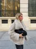 Kadınlar Kürk Moda Kış Sıcak Büyük Yakalı Ceket Kadınlar Zarif Uzun Kollu Büyük Boy Kısa Katlar 2023 Kadın Sokak Giyim Dış Giyim