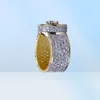 18k Cluster Gold Planted Cut CZ Crystal Hip Hop Iced Out Rings for Men Women Bling Bling Ring1414099