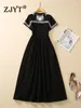 Casual Dresses Retro Fashion Runway Embroidery Black For Women 2023 Summer Short Sleeve Midi Party Holiday Vestidos Robe