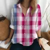 Blusas femininas camisas femininas primavera outono nova camisa escritório camisas casuais moda botões lapela camisa 3d xadrez impresso camisa de mangas compridas topos yq231214