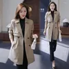 Casacos de Trench das Mulheres 2024 Primavera Outono Casaco Mulheres Dupla Breasted Slim Casual Outwear Feminino Windbreaker Long-Sleeved Top Black Khaki