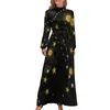 Robes décontractées Robe d'impression de soleil abstraite Motif de soleil Esthétique Plage Femmes Manches longues Taille haute Mignon Maxi