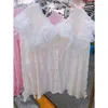 Женские блузки Korejepo, милые розовые рубашки 2023, осенняя кружевная шаль, плиссированный дизайн, милые тонкие рубашки с роговыми рукавами, женская возрастная блузка