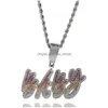 Pendant Necklaces Custom Name A- Z Letters Pendant Necklace Colorf Rainbow Double Layer Stones Cursive Charm With M 24Inch Rope Drop D Dhptq