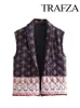 Women's Vests TRAFZA 2023 Women Vintage Floral Patchwork Print Loose Quilted Cotton Vest Jacket Female Autumn Sleeveless Kimono WaistCoat