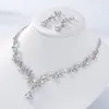 Halskette Ohrringe Set KMVEXO Vintage Kristall Blatt Perlen Kostüm Strass Halsband Tiara Krone Hochzeit Schmuck