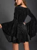 Casual Jurken Goth Donkere Elegante Jacquard Mall Gothic Esthetische Vrouwen Flare Mouw Avond Alt Outfits Grunge Vierkante Hals Herfstjurk