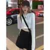 Magliette da donna T-shirt a maniche lunghe Design da donna Crop sexy Ins Top con fasciatura prevalente Harajuku Ulzzang Street Primavera femminile Ropa Skinny