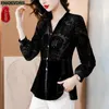 Women's Blouses Shirts S-3XL 2023 Women French Design Long Sle Elegant Office Lady Work Basic Button Shirt Casual Slim Black Lace Peplum Tops BlouseL231214