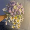 Fiori decorativi Bouquet di tulipani lavorati a mano, palla di fiori con cordino, rosa, calla, campanula, regalo di compleanno per matrimonio rifinito in lana