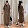 Vestidos de festa nyfs 2023 verão coreia leopardo mulher vestido vestidos robe ete femme elbise solto plus size v pescoço mangas curtas longas