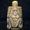 Bottles CULTUER ART 2.9 In Collection Asian Chinese Old Hand Carved Lovely Monkey Animal Statue Snuff Desk Decoration