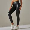 Pantaloni attivi Leggings sportivi a vita alta Donna Tessuto PU super elasticizzato Yoga Collant da corsa traspirante da allenamento slim fit Abbigliamento sportivo femminile