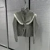 女性用ジャケットレースパッチワーク偽ショールネイビーカラーマルチジャケットレディースカレッジデザイナーファッション格子縞のブラックコート2023スプリング