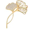 Makeup Brushes Rhinestone Brooch Luxurious Leaf Pin Delicate Suit Accessory Ginkgo Fashion Jewelry Elegant Lapel