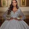 Stunningbride 2024 Abito da ballo con applicazioni scintillanti in pizzo O-Collo Abito da sposa super scintillante Abito da sposa principessa con maniche lunghe con perline di lusso Personalizzato