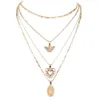 Women Necklaces Angel Heart Pink Crystal Virgin Mary Pendant Clavicle Chain Multilayer Gold Necklace Set Engagement Jewelry Gift286e
