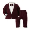 Clothing Sets Babys 1st Birthday Clothing Gentleman Autumn Clothing 1 2 3 Year Boys Party Set Solid Color Pants Fake 2PCS Set Childrens Wedding Dress 231214