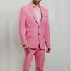 Abiti da uomo Rosa Risvolto con risvolto Monopetto Giacca 2 pezzi Pantaloni Slim Fit Costume da sposa Hombre Terno Masculinos Completo