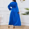 Casual Dresses Women'S V Neck Muslim Long Dress Color Blocked Sleeved Beaded Slim Fit Beautiful For Ladies