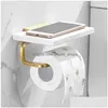Держатели для туалетной бумаги Мраморный держатель для полотенец Настенный подвесной ящик Полка для мобильного телефона Аксессуары для ванной комнаты Матовый золотой слиток 210720 Drop De Dh38I