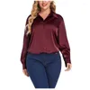 Blouses Femmes Haute Qualité Lâche Satin Femmes Mode À Manches Longues Chemise En Soie Femme Bureau Solide Bouton Casual Printemps 24658