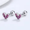 Pendientes de tuerca de plata de ley 925 auténtica, tornillo de hilo de amor para mujer, circonita de corindón rojo Simple, hipoalergénico para mujer