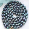 Collier de perles naturelles noires, 10-12mm, 48 pouces, accessoires en or 14 carats, 268c