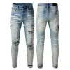 Hommes Designer Jeans Denim Skinny Rock Slim Biker Moto Hip Hop Jambe Droite Patch Bleu Clair Vintage Détresse Stretch pour Homme Ripped Pant Lon