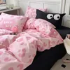 Bedding sets Korean Style Pink Letter Set Flat Bed Sheet Pillowcase Twin Full Queen Size Nordic Linen Women Girls Duvet Cover 231214